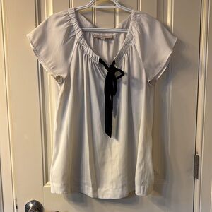 LOFT Cream Blouse with Black Ribbon Detail